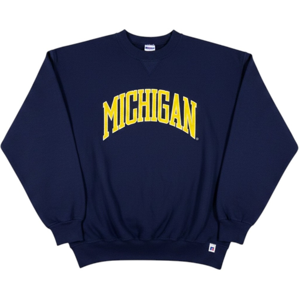 Vintage 90s Russell Athletic Michigan Wolverines Spellout Crewneck Sweatshirt XL